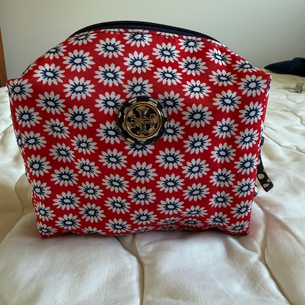 Tory Burch Small Red Floral Cosmetic Case